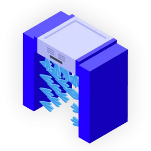 Zila stilizēta Portāla tipa automazgātavas grafika