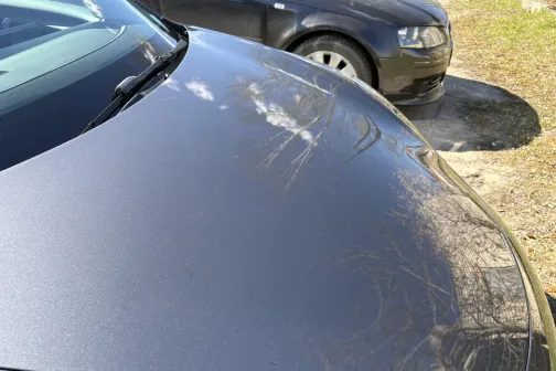 Motora pārsegs pie vējstikla pēc mazgā&scaron;anas PUTO automazgātavā Lielvārdē &ndash; paliku&scaron;i ziedputek&scaron;ņu traipi