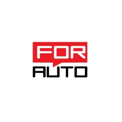 "For Auto" logotips ar sarkanu fonu.