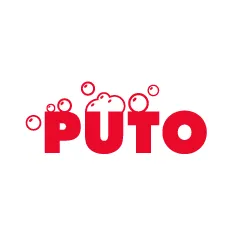 PUTO logotips ar burbuļiem.