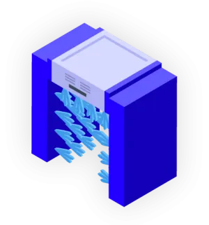 Zila stilizēta Portāla tipa automazgātavas grafika